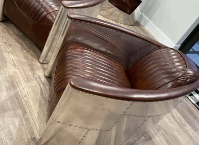 Aviator Sofa Armchair Couch club Lounge Airplane Retro Genuine leather Vintage Aluminum